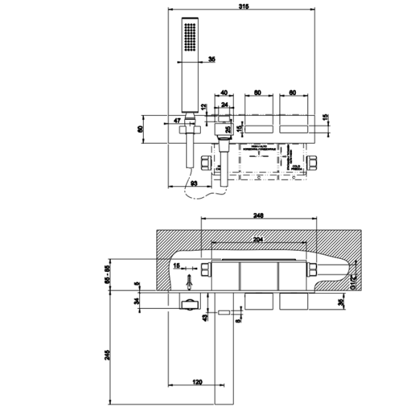 смеситель для ванны с душем gessi rettangolo t 20498#031