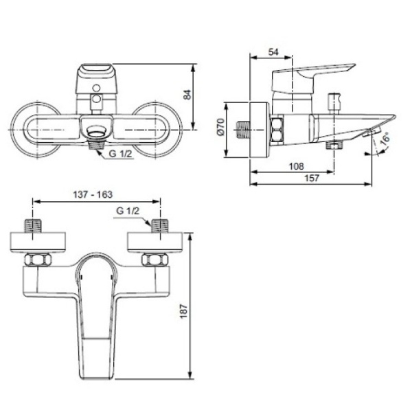 смеситель для ванны ideal standard tesi a6583aa