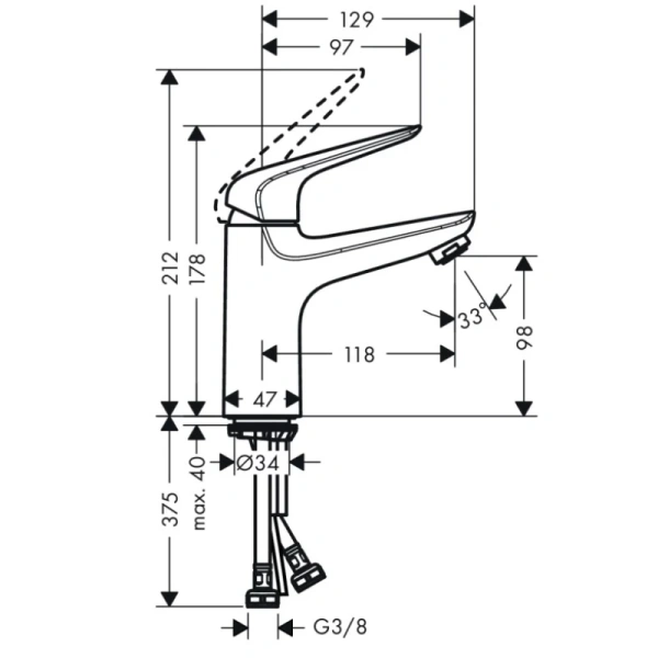 смеситель для раковины без донного клапана hansgrohe novus 71031000