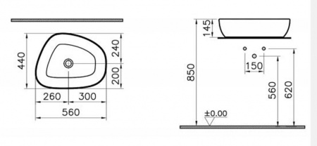 раковина накладная vitra outline 5991b403-0016 белый глянцевый 56х44