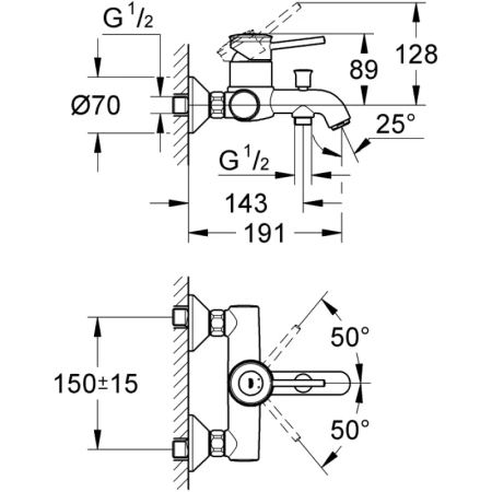 смеситель для ванны grohe bauclassic 32865000