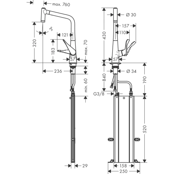 смеситель для кухни hansgrohe metris m71 73801800