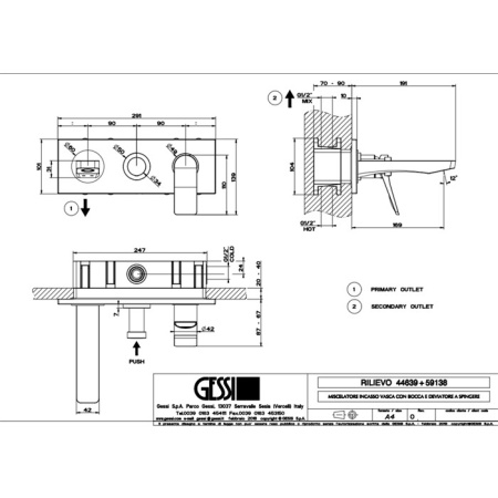 смеситель gessi rilievo 59138#031 для ванны с душем