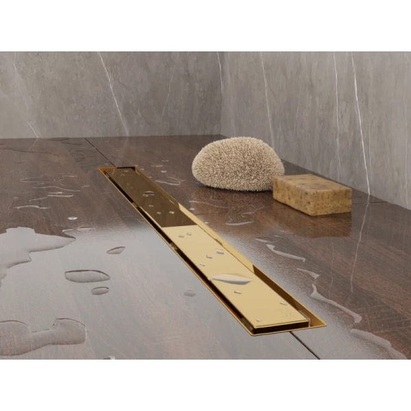 душевой трап (лоток) plumberia selection linear psl100or 100 см, с решеткой, 2 в 1 под плитку, золотой
