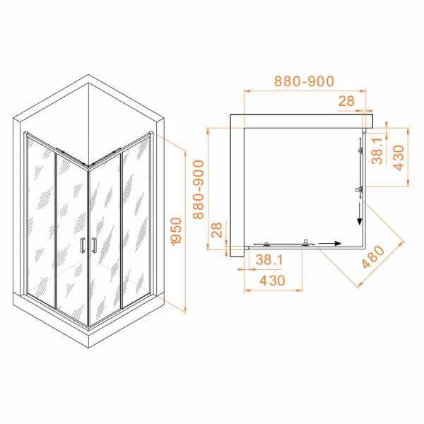 душевой уголок rgw passage pa-39b 900x900 арт 03083999-14