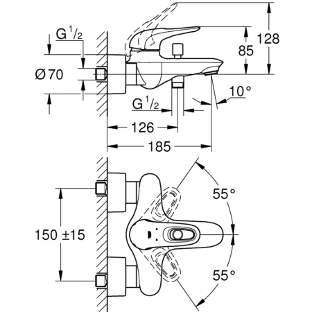 смеситель для ванны grohe eurostyle new 33591003