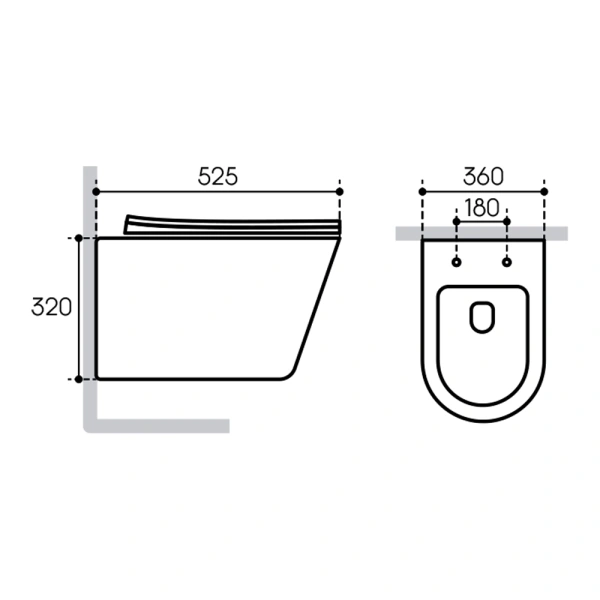 унитаз aqueduto cone con0130 подвесной, безободковый, сиденье с микролифтом, 52.5х36 см, серый матовый