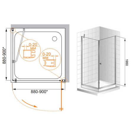 душевой уголок cezares elena 90x90 прозрачное стекло elena-w-a-1-90-c-cr