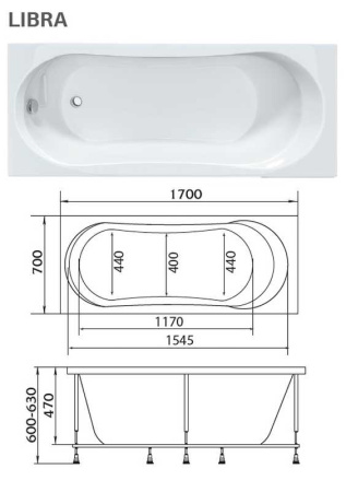 акриловая ванна marka one libra 170х70, 01ли1770 без гидромассажа