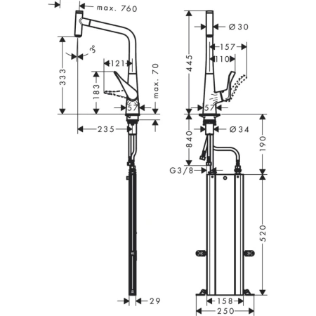 смеситель для кухни hansgrohe metris select m71 73807000