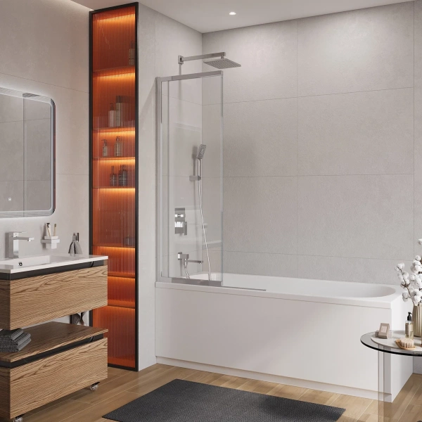 шторка на ванну cezares slider slider-fix-vf-11-100/150-c-cr 100 см, профиль хром, стекло прозрачное