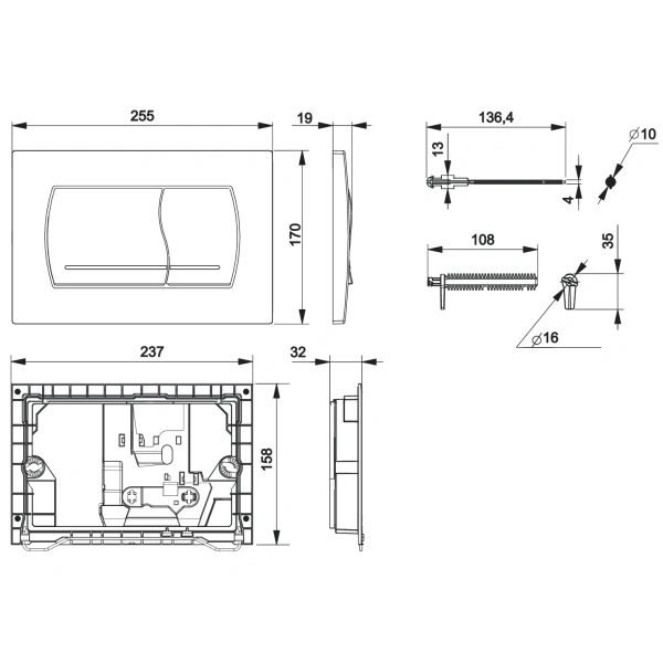 кнопка смыва roca active 52b 8901150b1 для инсталляции, хром