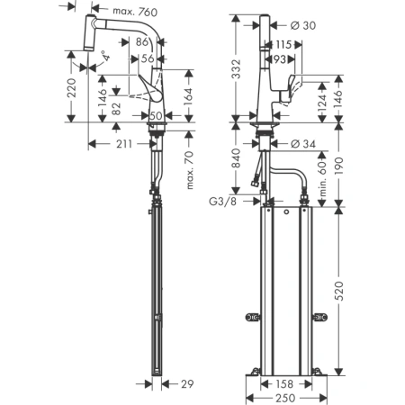 смеситель для кухни hansgrohe metris m71 73800000