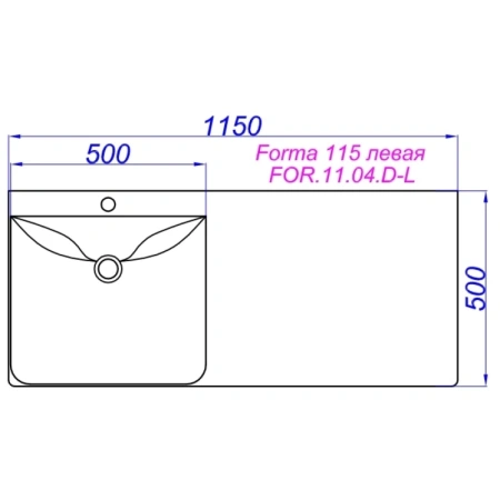 раковина полувстраиваемая aqwella formа for.11.04.d-l 115 белая левая