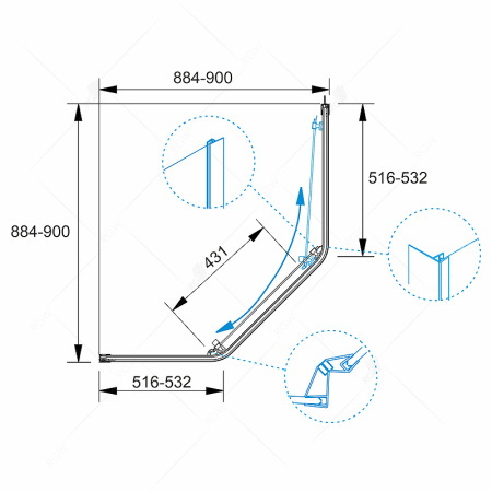 душевой уголок rgw passage pa-86b 90x90 38088699-14 профиль черный стекло прозрачное