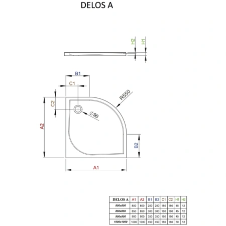 душевой поддон 80×80 см radaway delos a sda0808-01