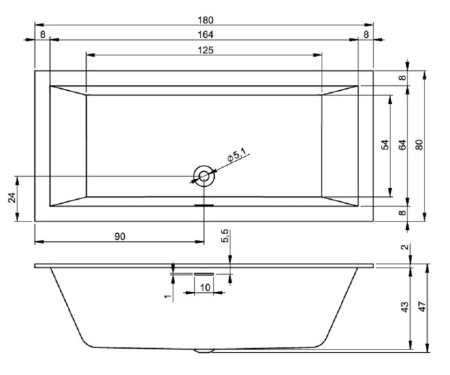 акриловая ванна riho rething cubic 180х80 b106001005 (br0800500000000) без гидромассажа