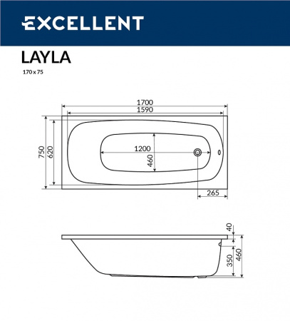 акриловая ванна excellent layla 170x75 "relax" цвет бронза