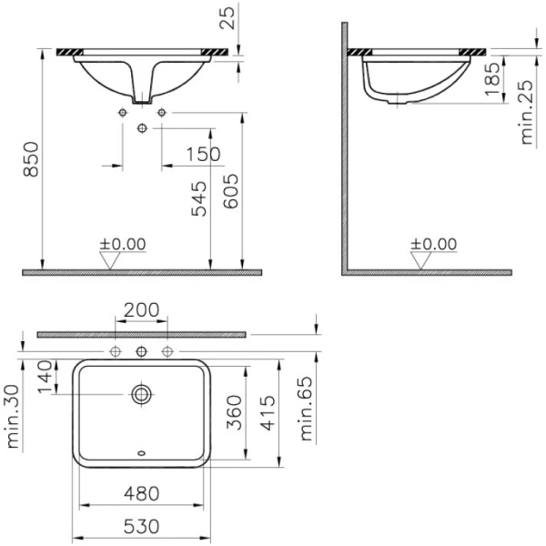 раковина встраиваемая vitra s50 5339b003