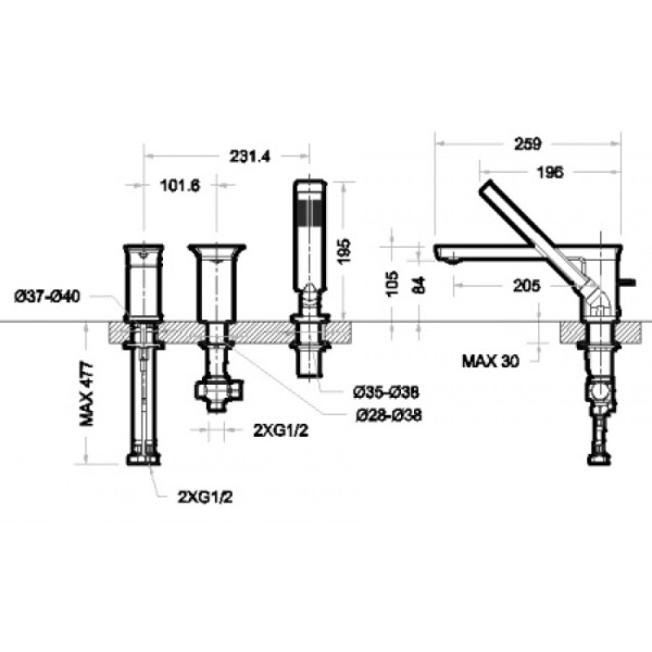 смеситель на борт ванны bravat phillis f556101c-2-eng