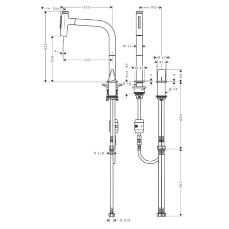 смеситель для кухни hansgrohe metris select m71 73819000