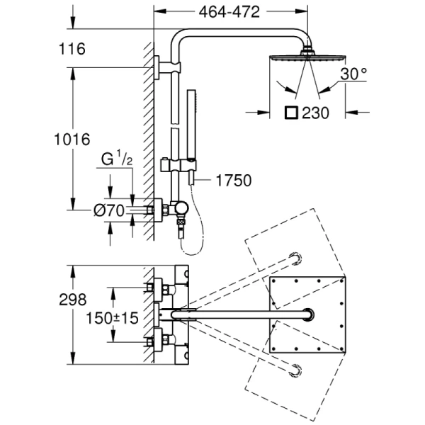 душевая система 230 мм grohe euphoria system 26187000