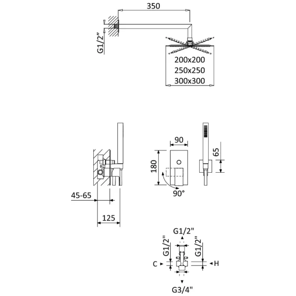 душевой комплект 300 мм cezares porta porta-dsipq-30-sr душевой комплект 300 мм cezares porta porta-dsipq-30-sr