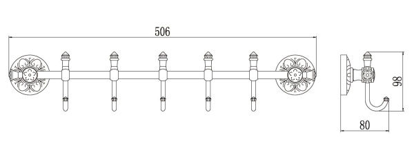 Планка с крючками (5 крючков) S-006675C Savol