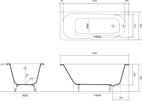 чугунная ванна aquatek сигма 150x70 aq8850f-00 без антискользящего покрытия