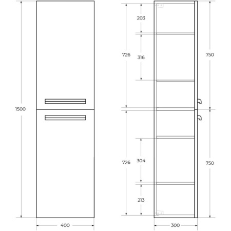 пенал подвесной bianco opaco cezares eco eco-1500-2a-sc-bo