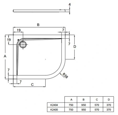 акриловый душевой поддон ideal standard ultraflat k240501 95x75