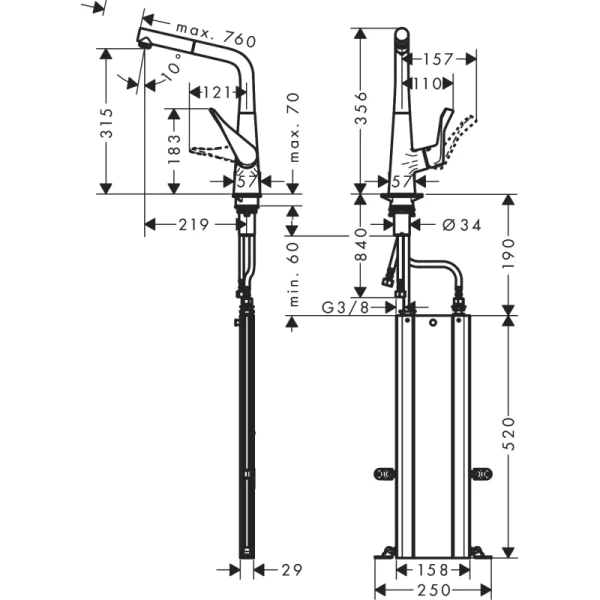 смеситель для кухни hansgrohe metris m71 73812800