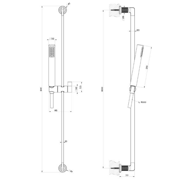 gessi gessi inciso штанга в комплекте с душевой лейкой, шланг 1,50 м, цвет: золото