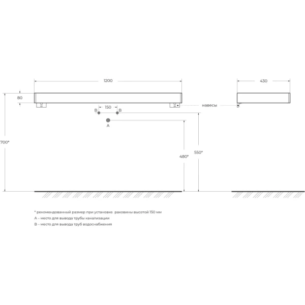 консоль подвесная 120 см cezares tavolone 41786 bianco opaco
