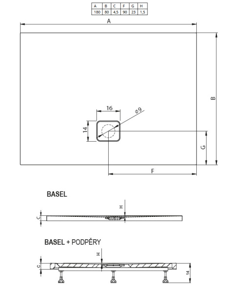 акриловый поддон для душа riho basel 424 180 x 80 см dc390050000000s(d005045005) белый