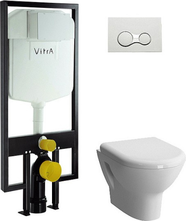 Комплект унитаза с инсталляцией VitrA Zentrum 9012B003-7206 с сиденьем микролифт и клавишей смыва Хром глянцевый