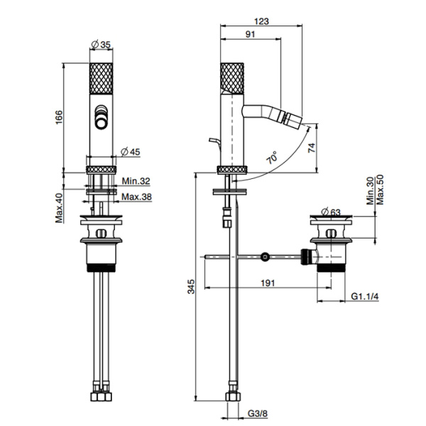 смеситель fima carlo frattini spillo tecхh f3032txsxor для биде, на 1 отв., xs, с донным клапаном, золото