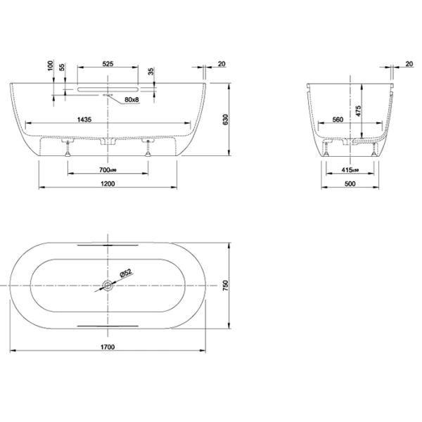 ванна отдельностоящая knief lotus 0600-610-01 из материала stone 170х75 см,, цвет:белый матовый