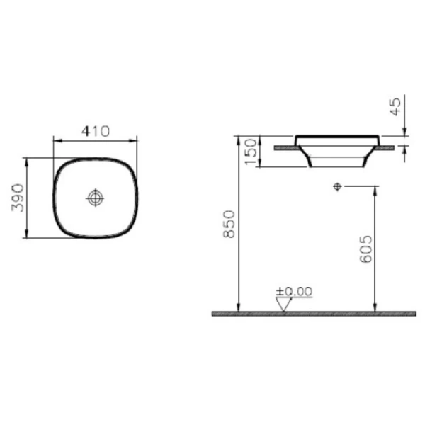 раковина накладная vitra frame 41 см, 5654b403-0016