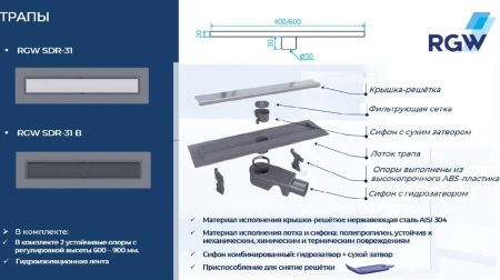 душевой лоток rgw sdr-31b 47213160-04 с черной решеткой