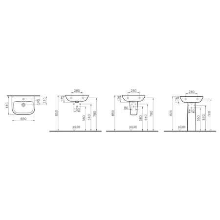 раковина подвесная vitra s20 55см, 5502b003-0001, цвет белый