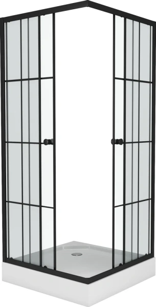 душевой уголок niagara nova ng-0180-14 80×80 профиль черный, стекло прозрачное с принтом