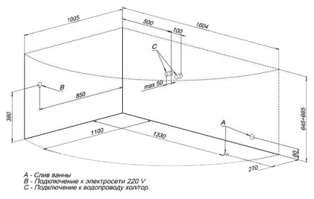 акриловая ванна aquanet jamaica 160x100 l 00205486 с каркасом, цвет белый