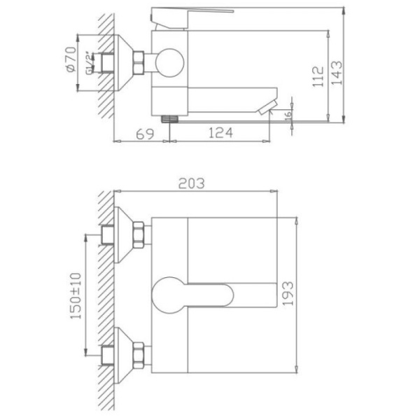 смеситель для ванны haiba hb60801 цвет нержавеющая сталь