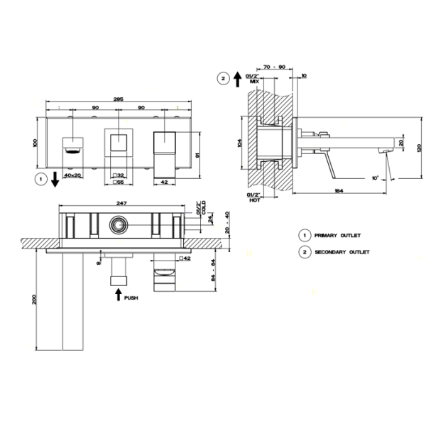 смеситель для ванны с душем gessi rettangolo k 53136#031