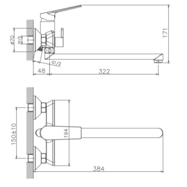 смеситель для ванны haiba hb22533-3 универсальный, цвет пепельный