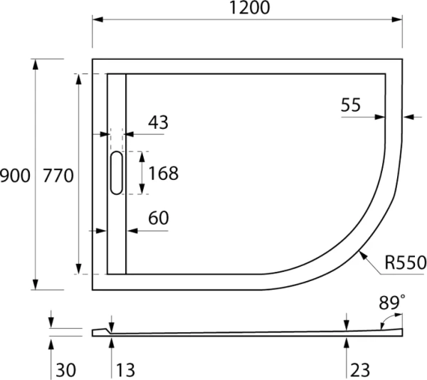 душевой поддон из литого мрамора 120x90 cezares tray-as-rh-120/90-550-30-w-l