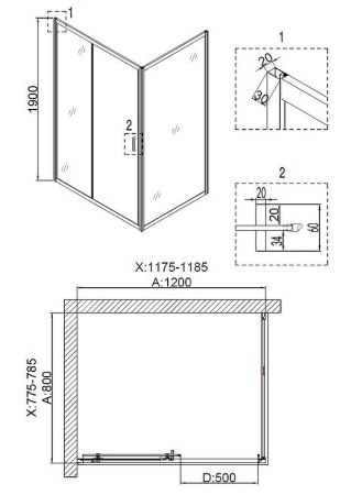 душевой уголок niagara nova 120×80 ng-6612-08 профиль хром, стекло прозрачное