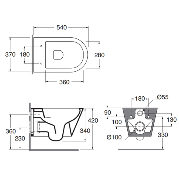 унитаз подвесной azzurra forma for1800/f to/cr, безободковый, в комплекте с креплением, цвет: tortora