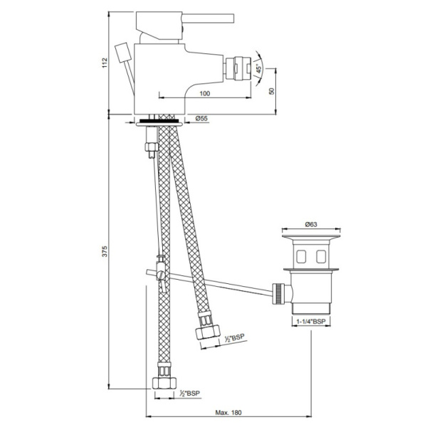 смеситель для биде с донным клапаном jaquar florentine flr-chr-5213b